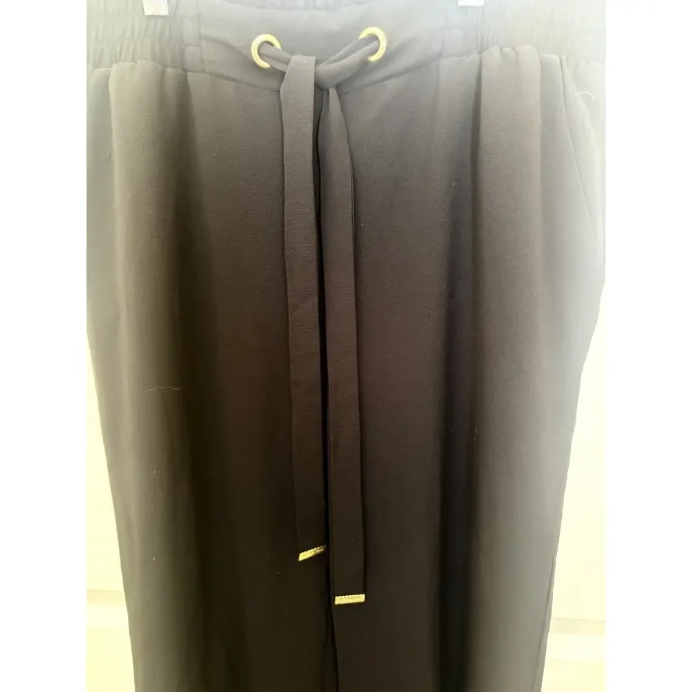 Michael Kors Cropped Wide-Leg Paper Bag Trousers Black Medium Tie Belt